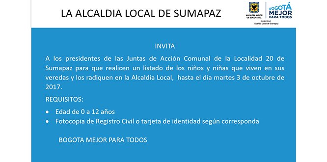 LA ALCALDIA LOCAL DE SUMAPAZ INVITA A LA ALCALDIA LOCAL DE SUMAPAZ INVITA A