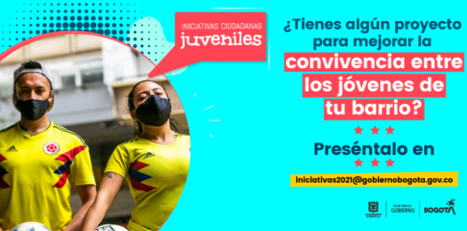 Fotografía de dos jóvenes con tapaboca e información en texto de la campaña ¿Cómo pueden postular los jóvenes un proyecto para recibir apoyo por hasta $10 millones?
