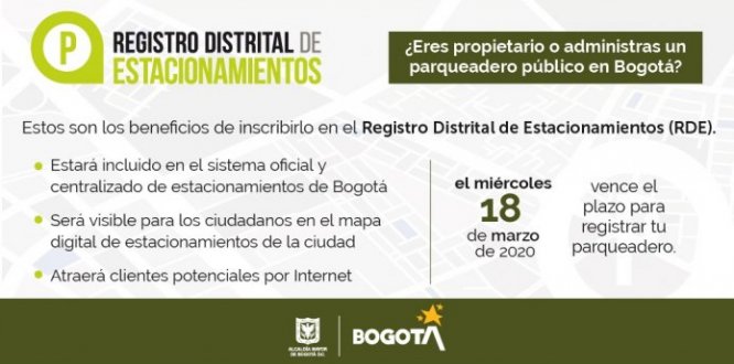 Inscríbase al  Registro Distrital de Estacionamientos